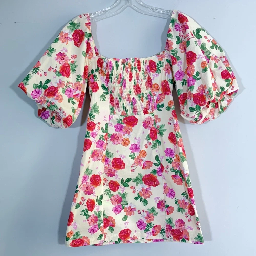 NWT ZARA THE CAROLINE DRESS S MINI FLORAL OFF SHOULDER PUFF SLEEVE Blogger Fave - Picture 10 of 16